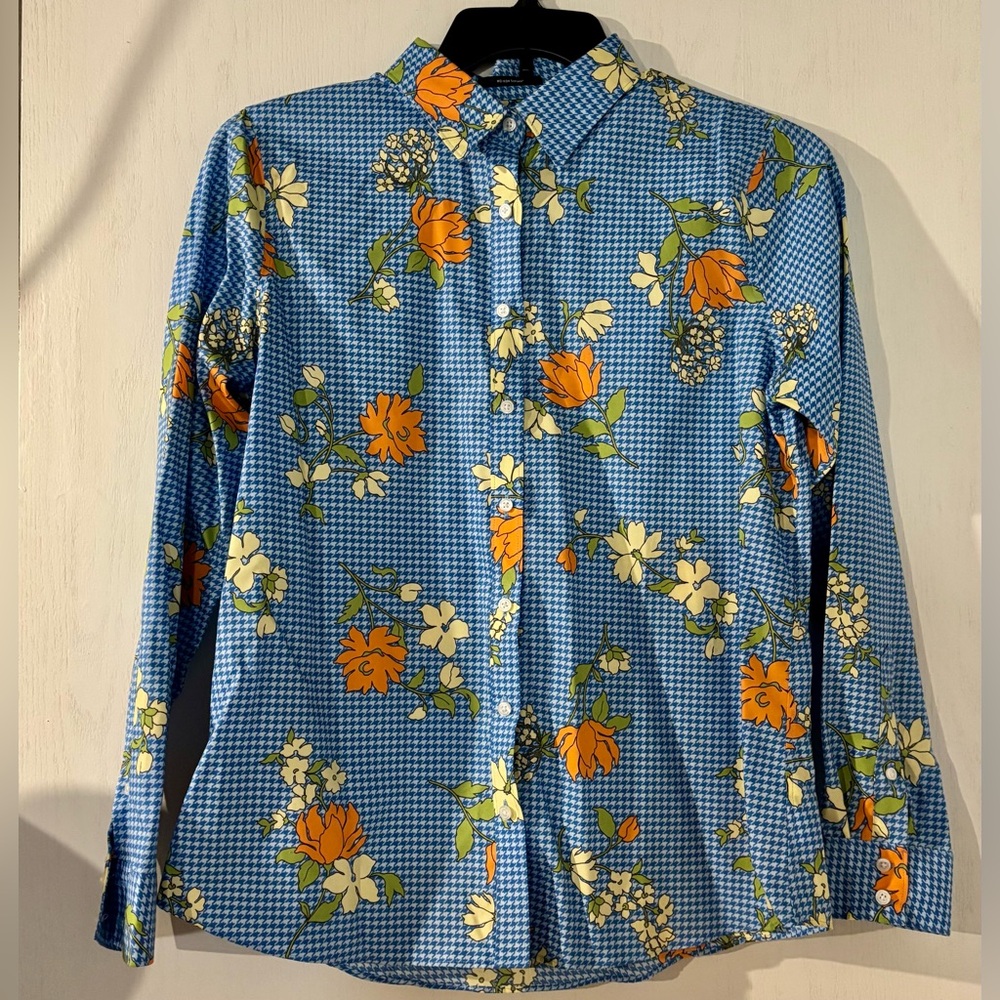 Lands' End Blue and Orange Casual Button Down Shirt